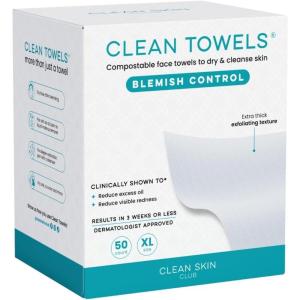 imageClean Skin Club Clean Blemish Control Towels XL 100 USDA Biobased Face Towel Disposable Face Towelette Eczema Association Accepted Makeup Remover Dry Wipes Ultra Soft 50 Ct 1 Pack50 Count Pack of 1