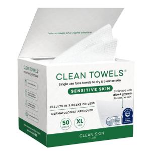 imageClean Skin Club Clean Towels XL Sensitive Skin  UltraSoft Disposable Face Towel Infused with Aloe ampamp Glycerin  DermatologistApproved SingleUse Towelette for Sensitive ampamp Reactive Skin 50 count