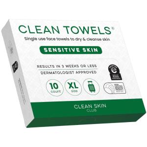 imageClean Skin Club Sensitive Skin Clean Towels XL Travel Pack Disposable Face Towels Infused with Aloe ampamp Glycerin Dermatologist and TSAApproved Travel Essential for Sensitive ampamp Reactive Skin10 Ct